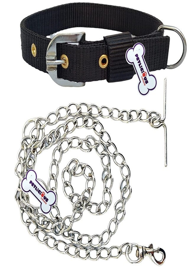 Petlicious & More® 3/4" Inch Thick Small Dog Collar with Dog Chain I Collar Size 10-18 Inch I Chain No. 10 Length 5 ft - Pack of Black Collar with Dog Chain - Image 1